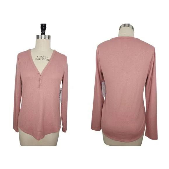 ATHLETA Wind Down Sleep Top Pink Sz M NWT Retail $49 Long Sleeve Waffle Henley - Picture 10 of 10